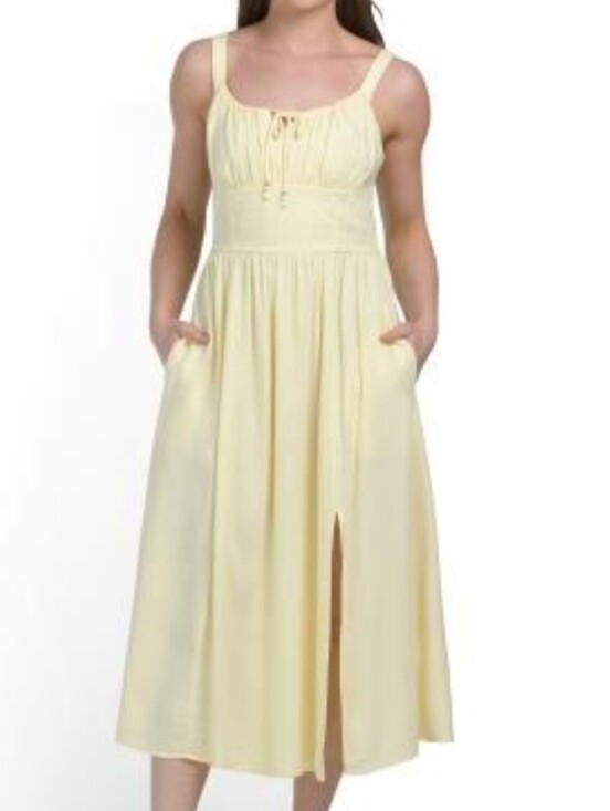 Ellen Tracy Dresses & Skirts - NWT-Ellen Tracy Linen Blend Scoop Neck Fitted Bodice Front Slit Midi Dress- Sz M